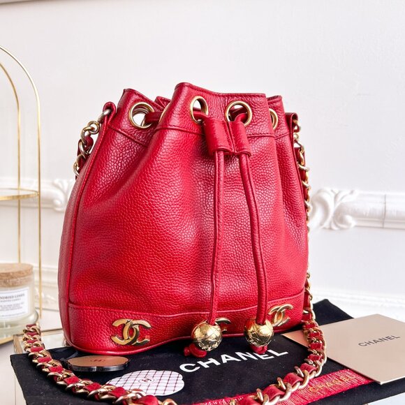 Authentic Chanel CC Bucket Mini Triple coco mark Shoulder Crossbody red B0970 - Picture 5 of 16